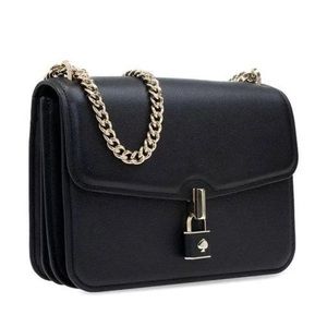 Kate Spade Locket Large Flap Shoulder Bag Grained Pebble Leather w/Locket